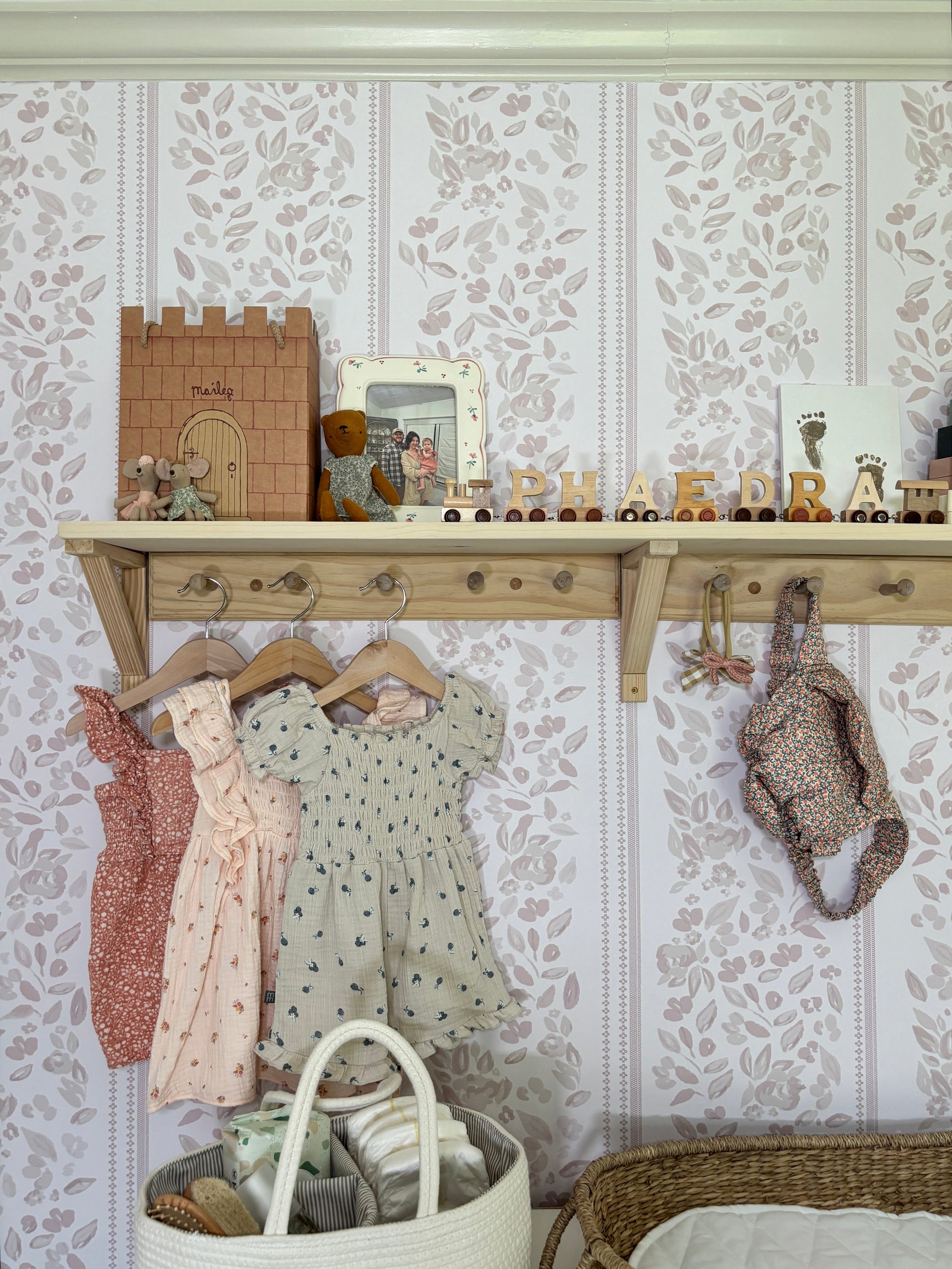 Bridget Floral Removable Wallpaper in Dusty-Rose & Pale-Blue