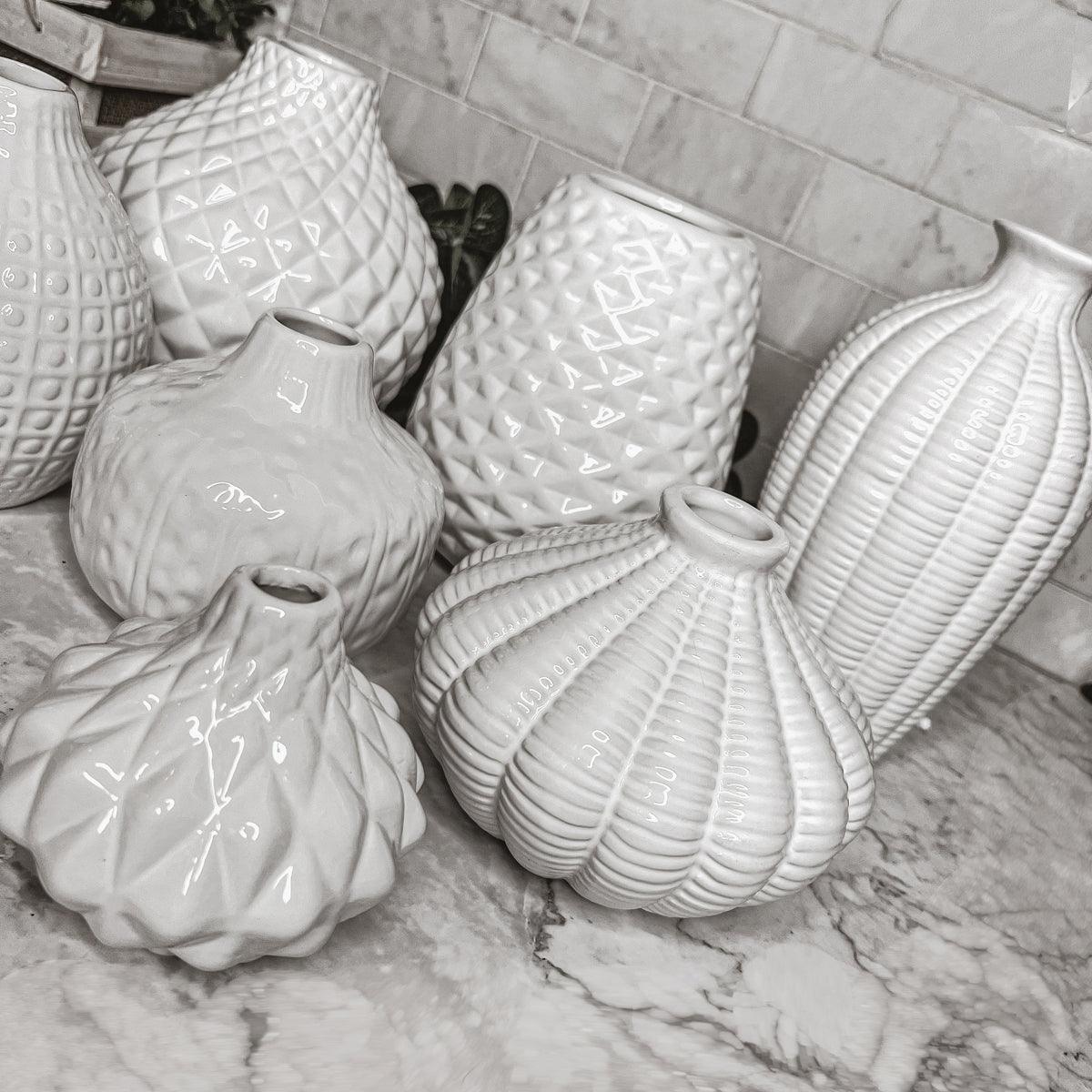 Whitney White Ceramic Textured Vases Artisan Collection - Image 14