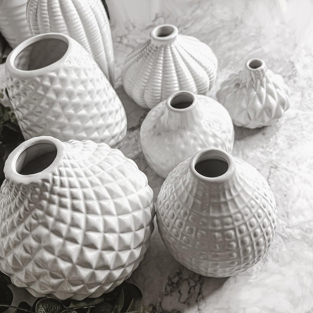 Whitney White Ceramic Textured Vases Artisan Collection - Image 9