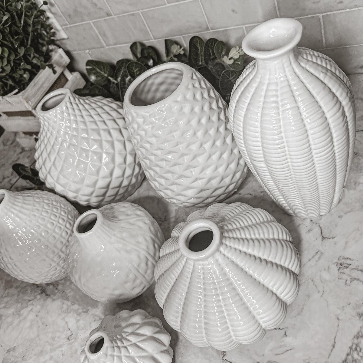 Whitney White Ceramic Textured Vases Artisan Collection - Image 13