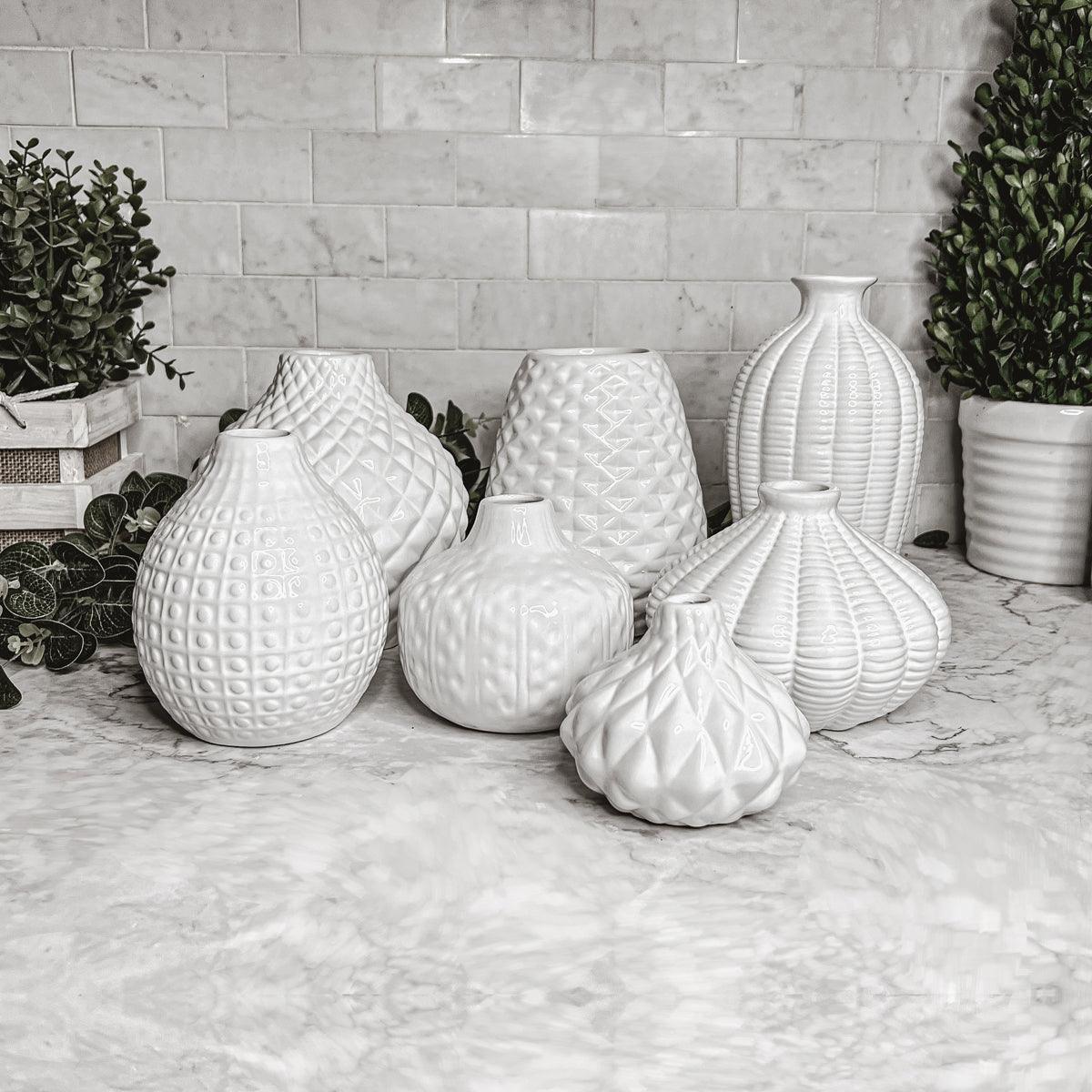 Whitney White Ceramic Textured Vases Artisan Collection - Image 7