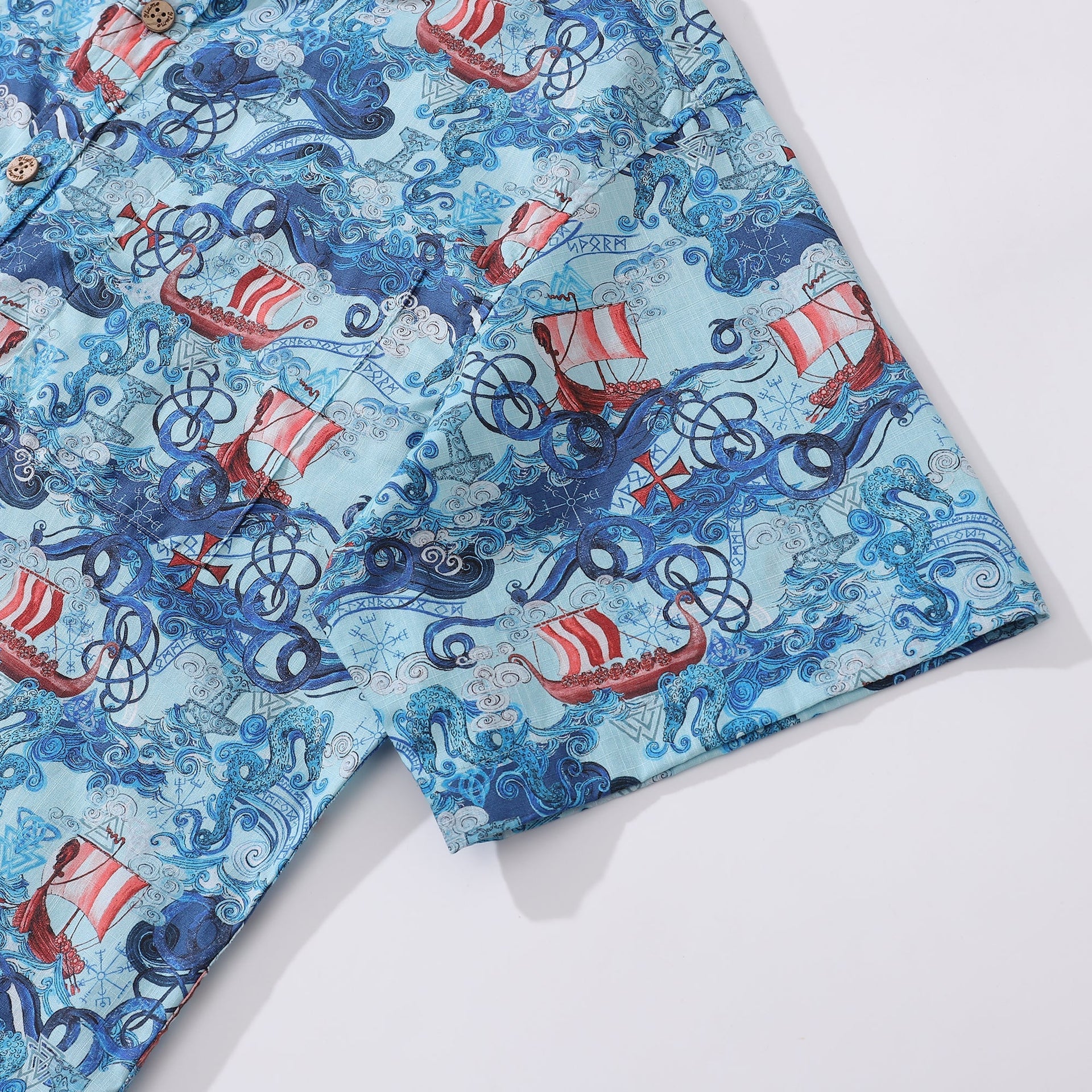 Men's Viking Print Hawaiian Shirt Short Sleeve Cotton Aloha Shirt