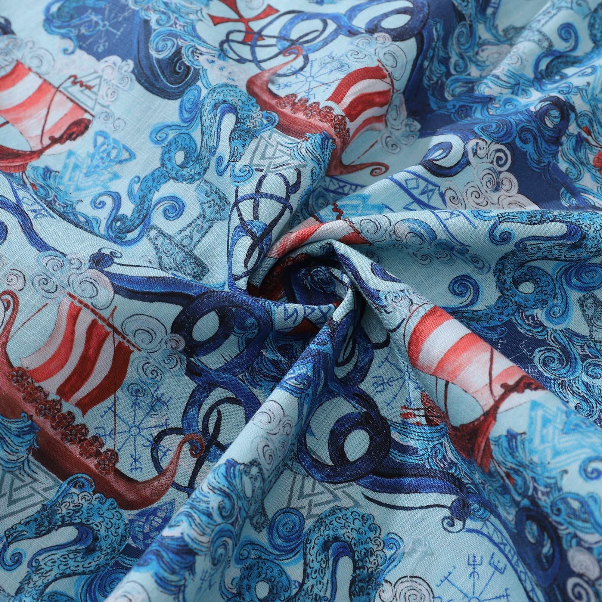 Men's Viking Print Hawaiian Shirt Short Sleeve Cotton Aloha Shirt