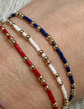 14K Gold Filled 2.5mm & Red, White & Blue Bead Bracelet Stack