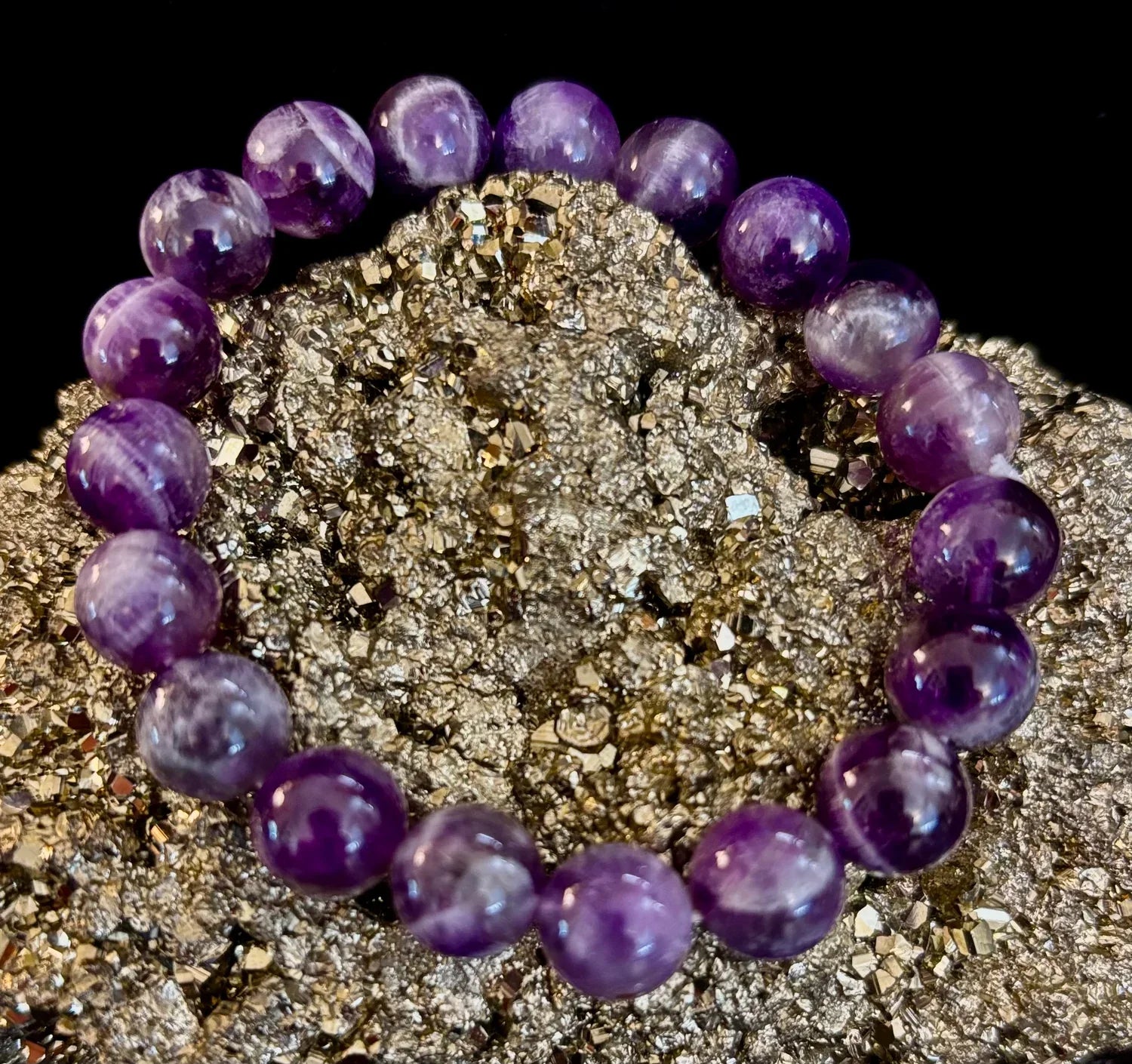 Reiki-Infused Genuine Chevron Amethyst Bracelet for Intuition, Spiritual Protection & Inner Peace (8mm & 10mm)