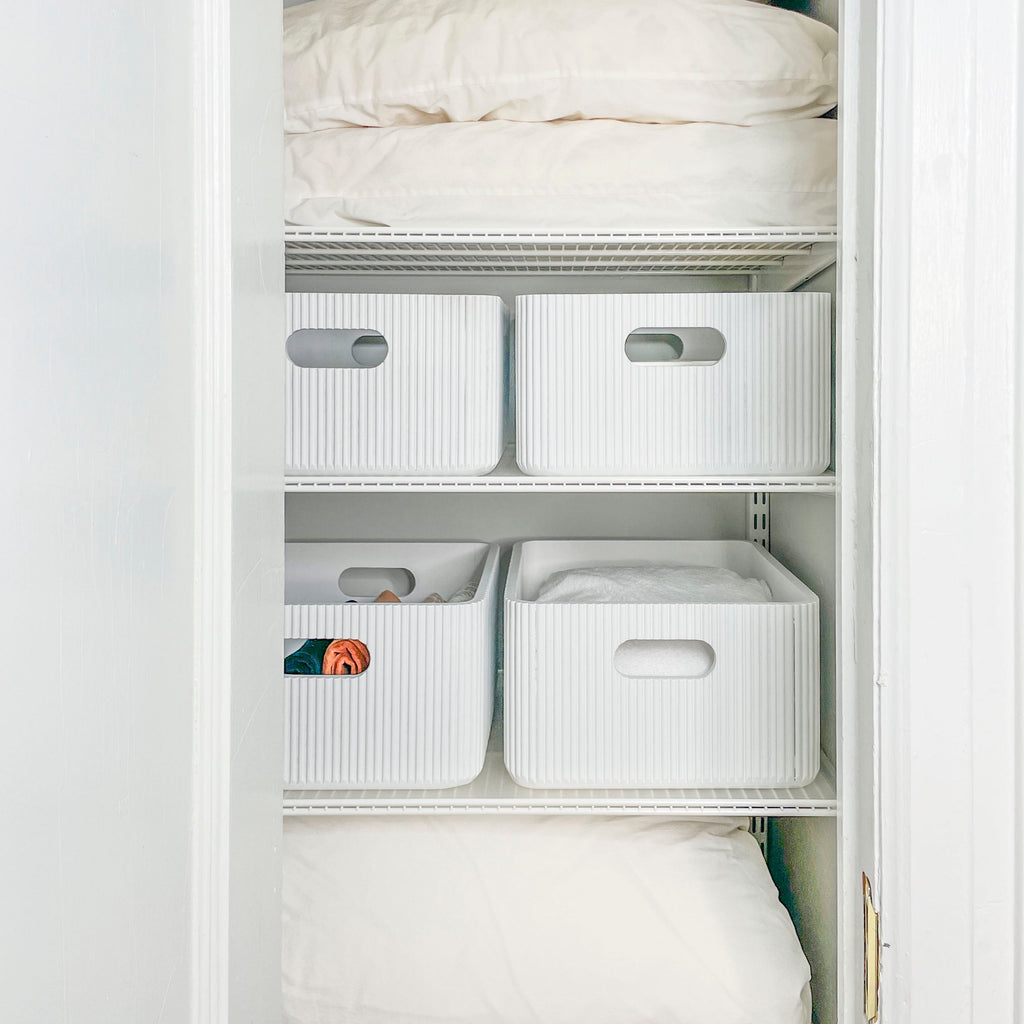 Wooden Ribbed Bin in White Decorative Fluted Storage Organizer - Image 5