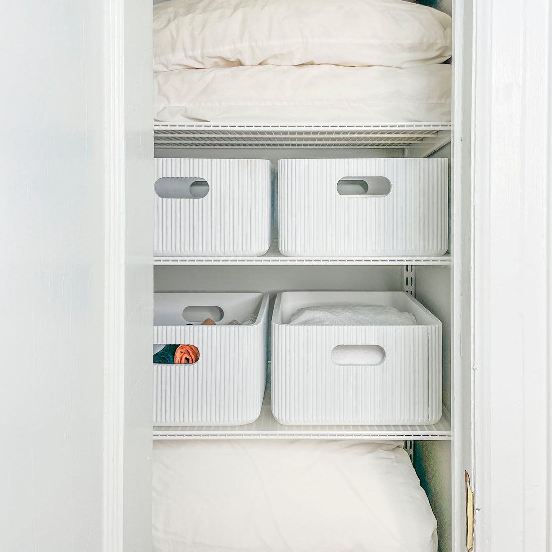 Wooden Ribbed Bin in White Decorative Fluted Storage Organizer - Image 5