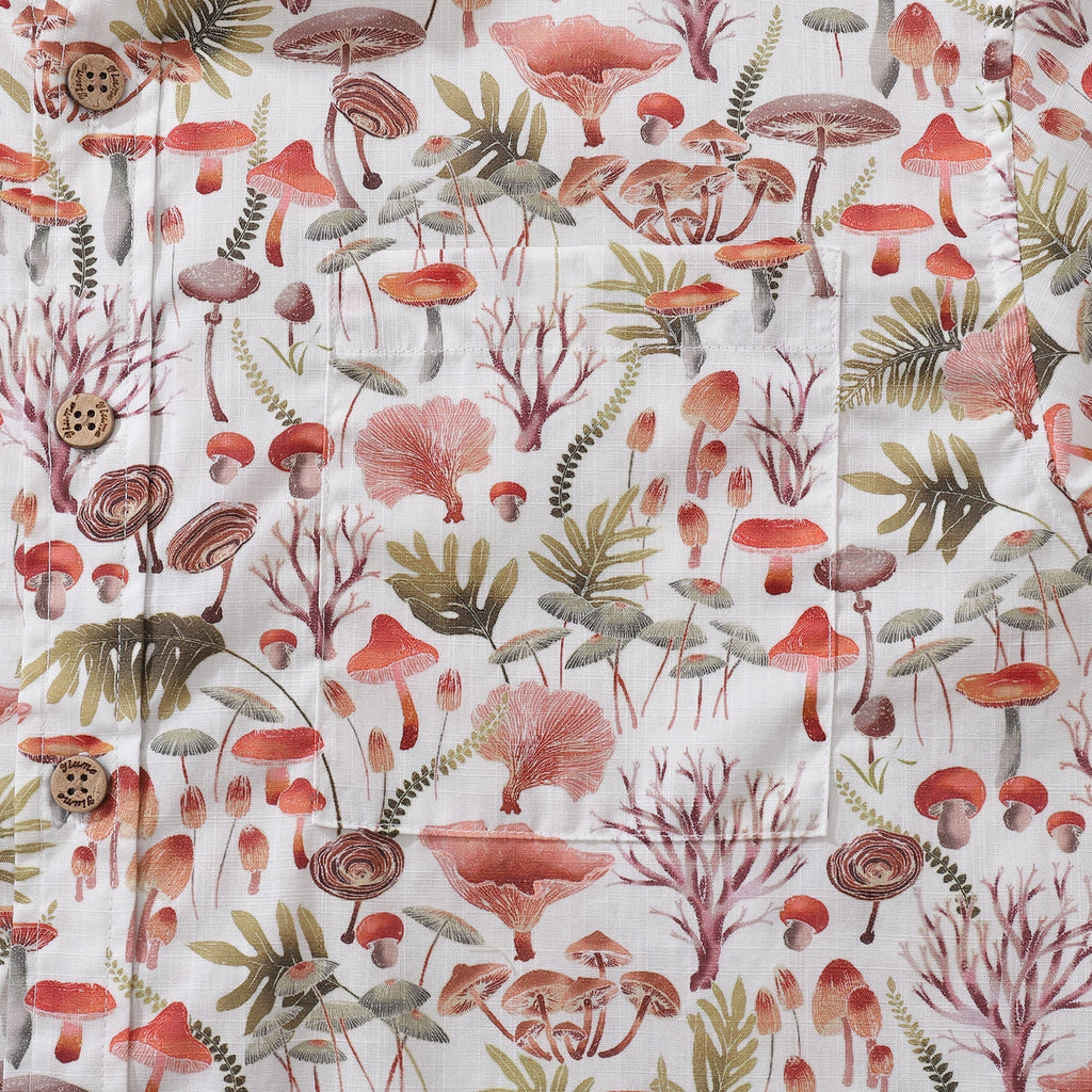 Men's Mushroom Print Hawaiian Short Sleeve Cotton Button-Down Shirt