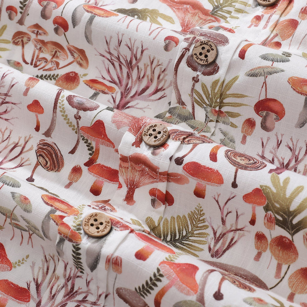 Men's Mushroom Print Hawaiian Short Sleeve Cotton Button-Down Shirt