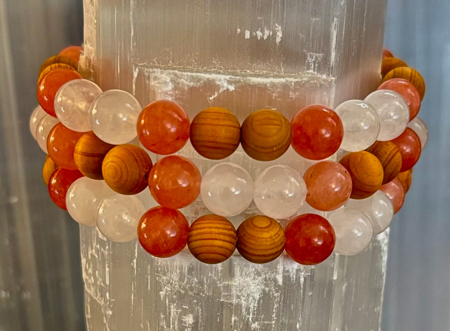 White Witch Intuition & Aura Cleansing Bracelet – Palo Santo, Selenite & Smoky Quartz