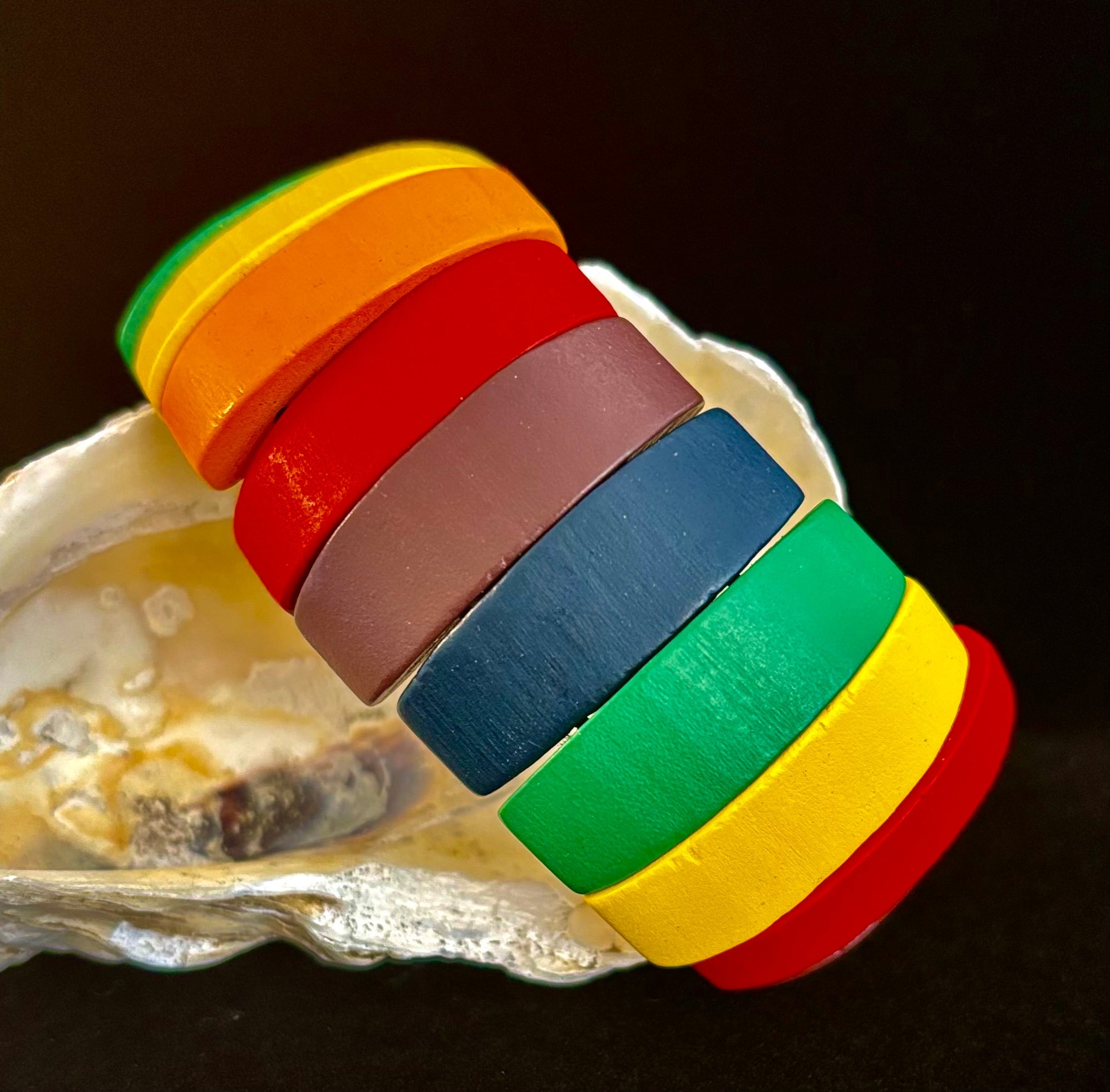 Progressive Pride Wide Wooden Bead Bracelet – Vintage Boho Style