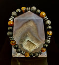 Men's Energy Bracelet – Tiger Eye, Black Onyx & Lava Rock with Black Metal Spacers (Fits Large Wrists)