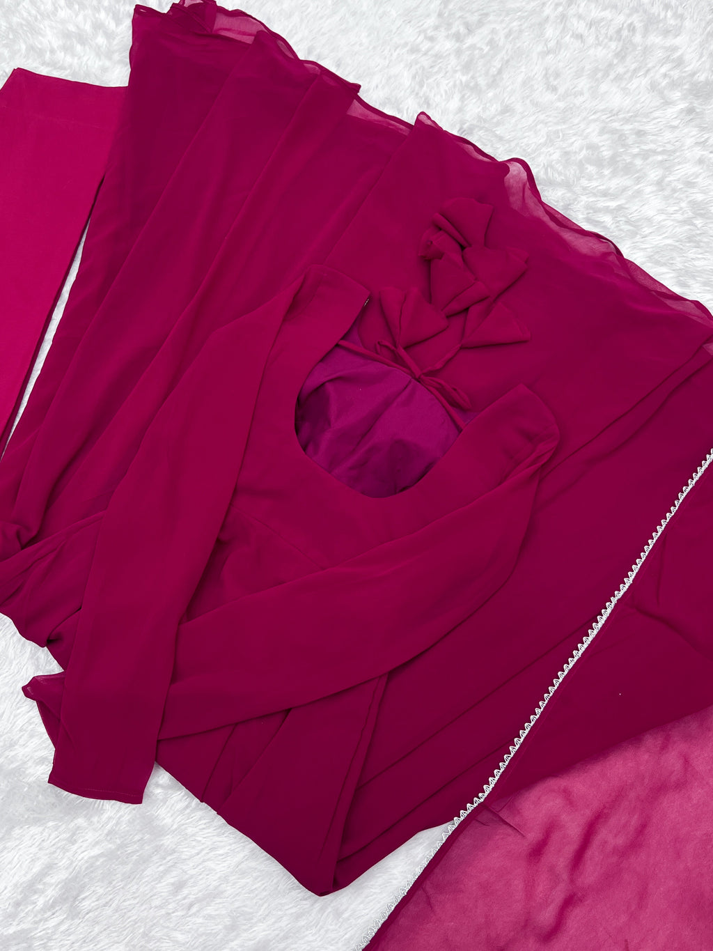 Pink Georgette Anarkali Gown Set with Matching Pant and Dupatta