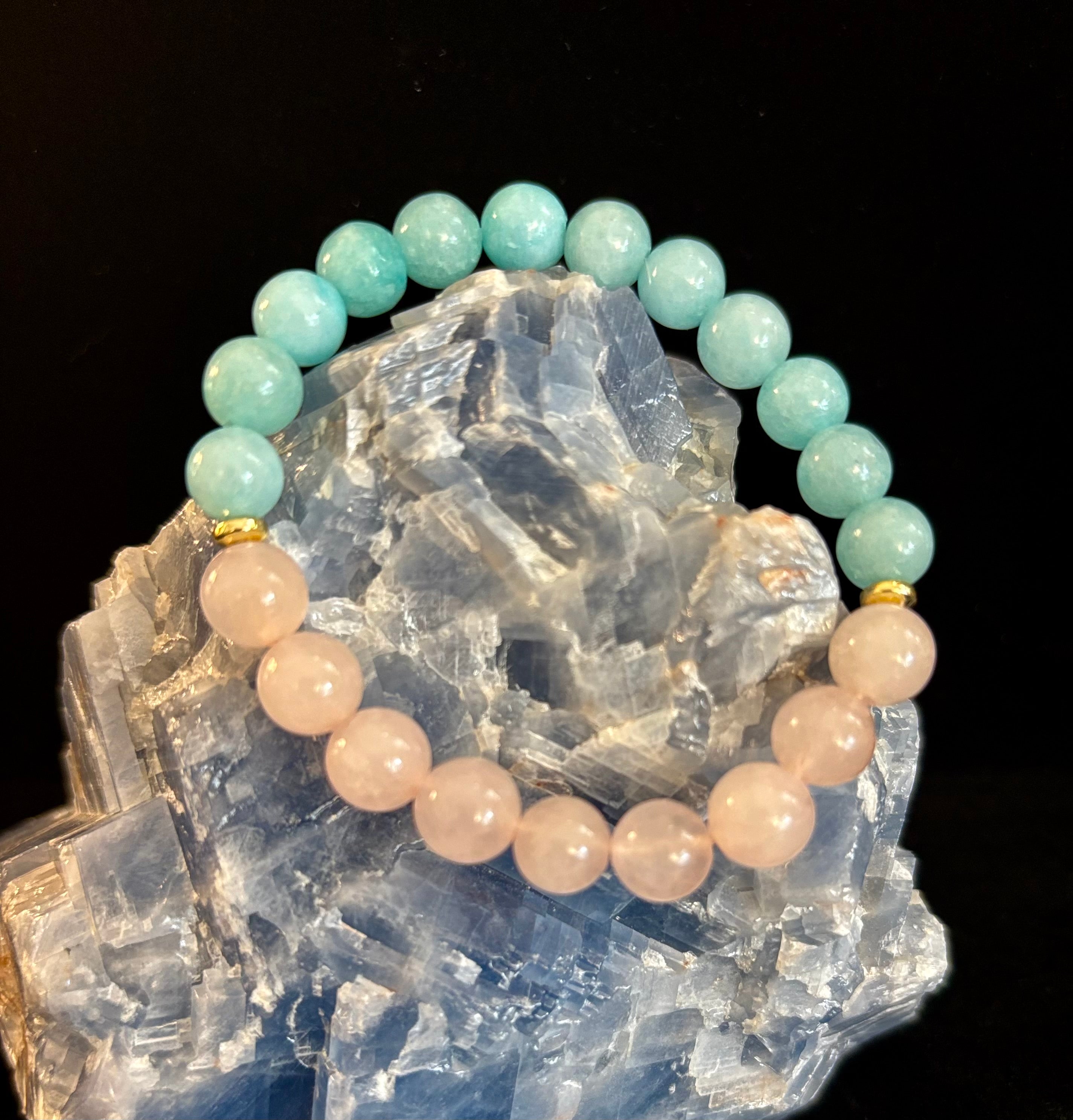 Rose Quartz & Aquamarine Healing Bracelet – Love, Calm & Emotional Clarity 💖🌊
