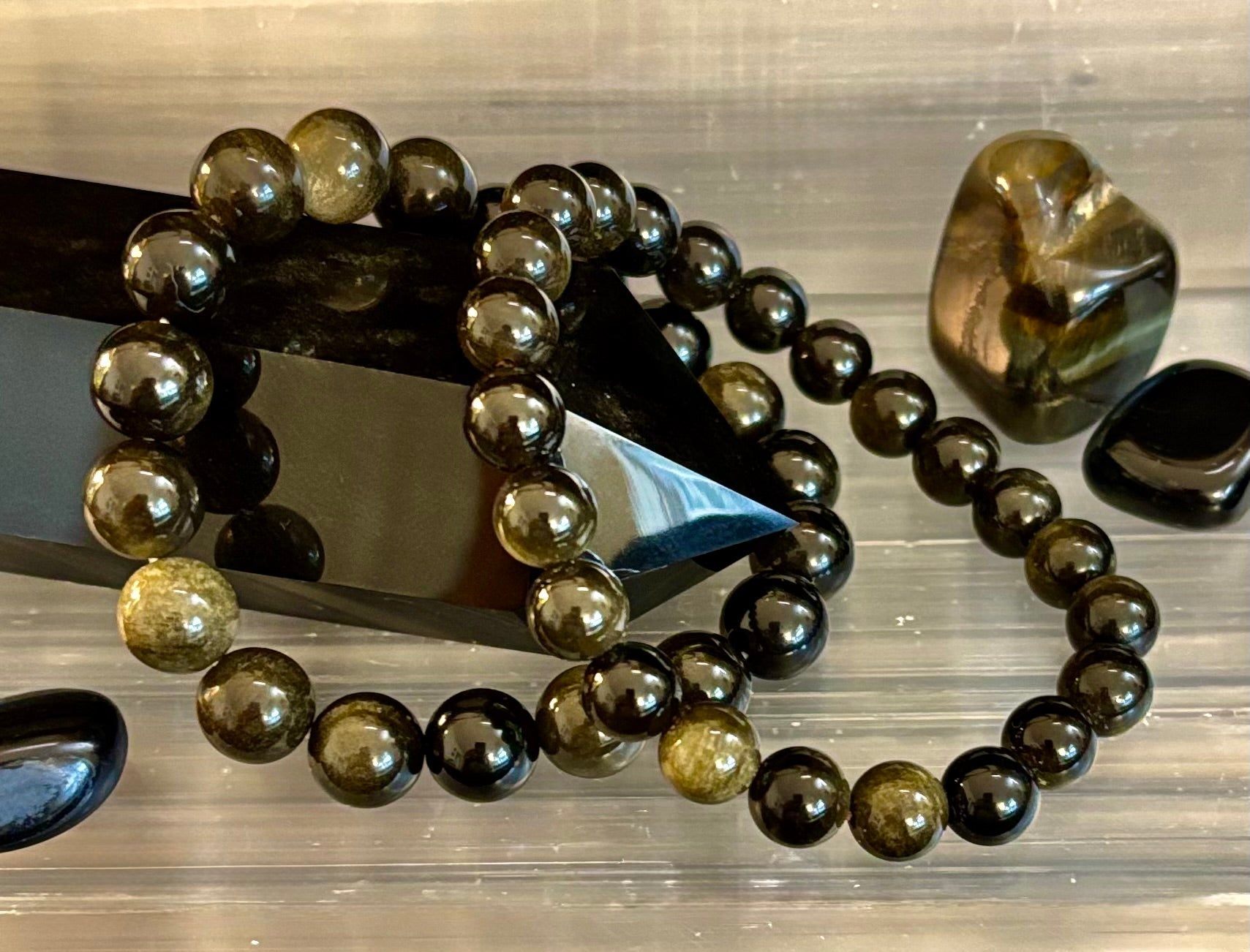 Gold Obsidian Protection Bracelet – 8mm & 10mm Beads for Small to Medium Wrists 🖤✨