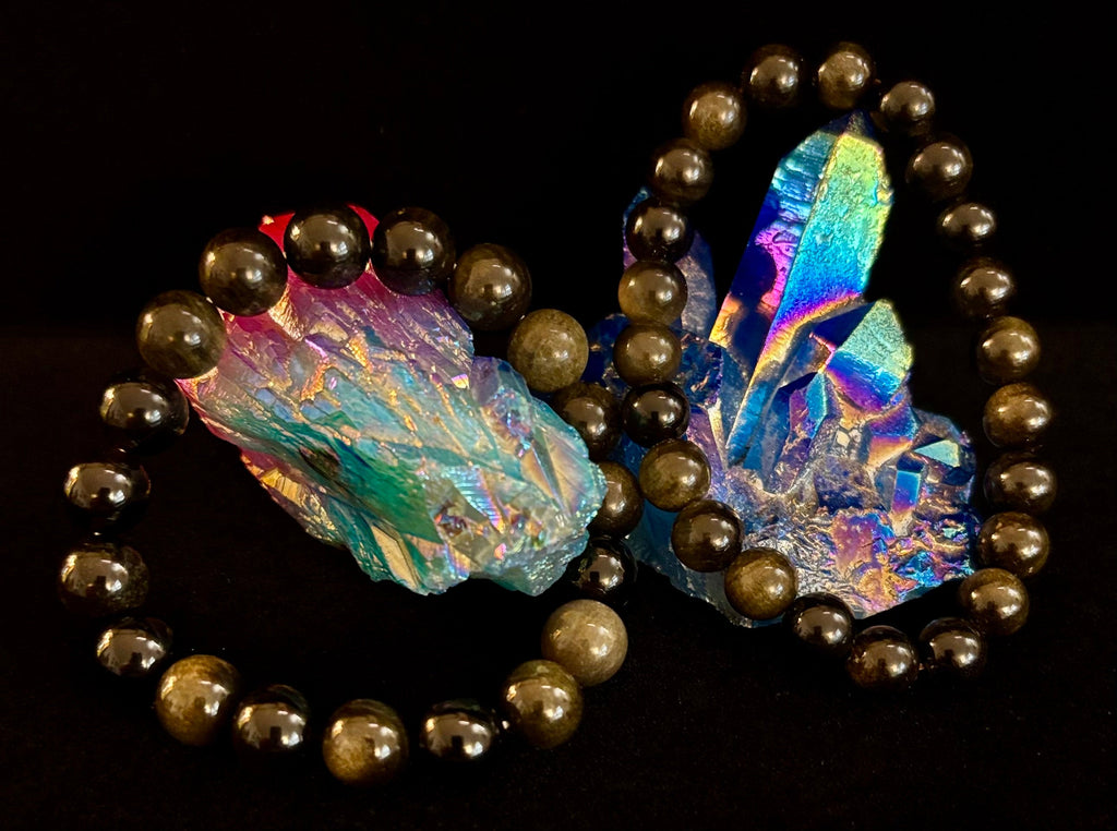 Gold Obsidian Protection Bracelet – 8mm & 10mm Beads for Small to Medium Wrists 🖤✨