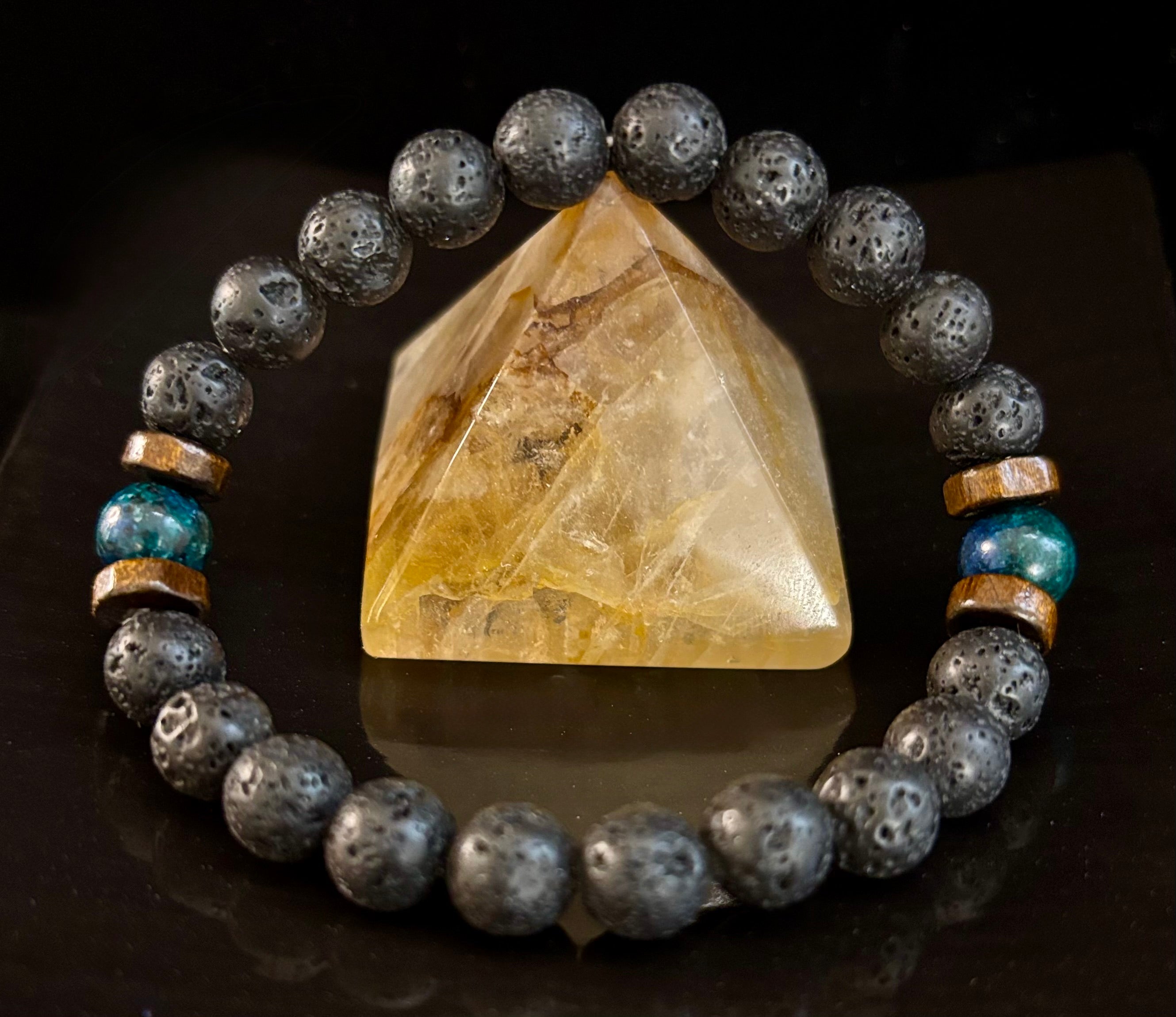 Men’s Lava Rock & Black Stone Bracelet – Natural Blue, Gray or Brown Accent Stones | Medium–Large Wrist