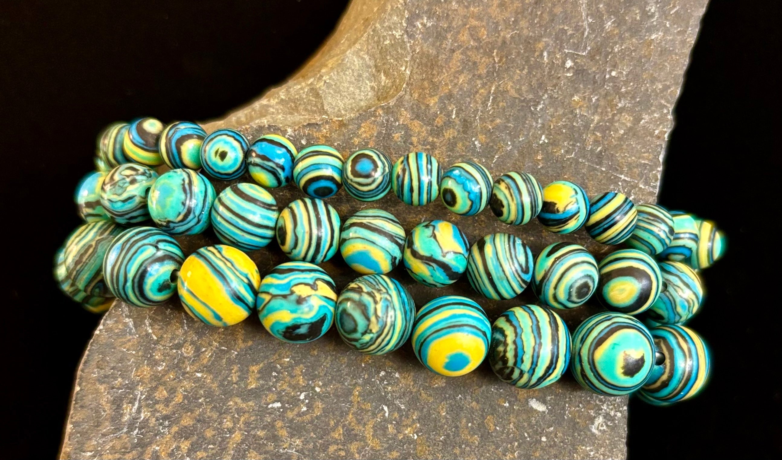 Deep Blue Malachite Energy Bracelet – 6mm, 8mm, 10mm Beads for Small to Large Wrists