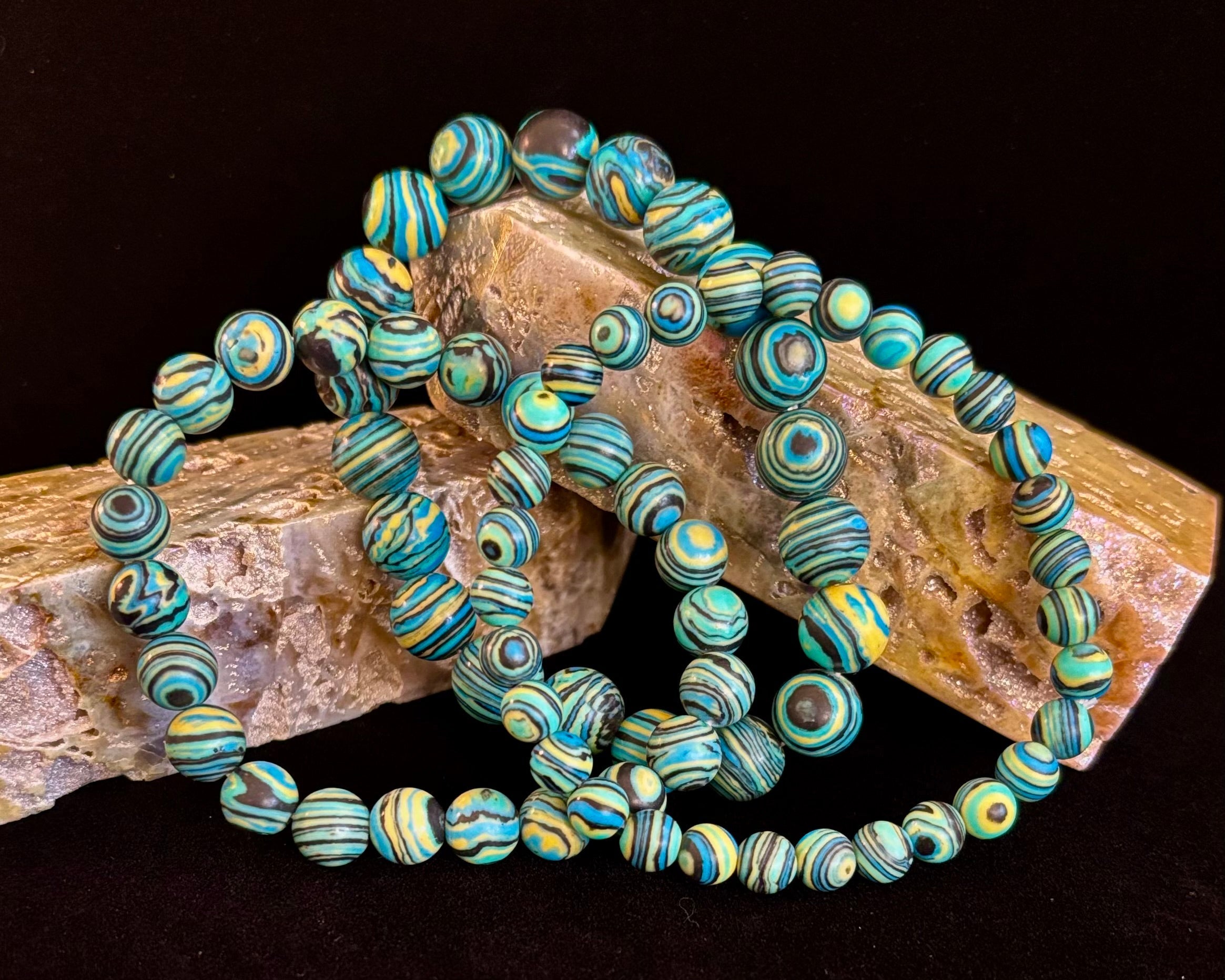 Deep Blue Malachite Energy Bracelet – 6mm, 8mm, 10mm Beads for Small to Large Wrists