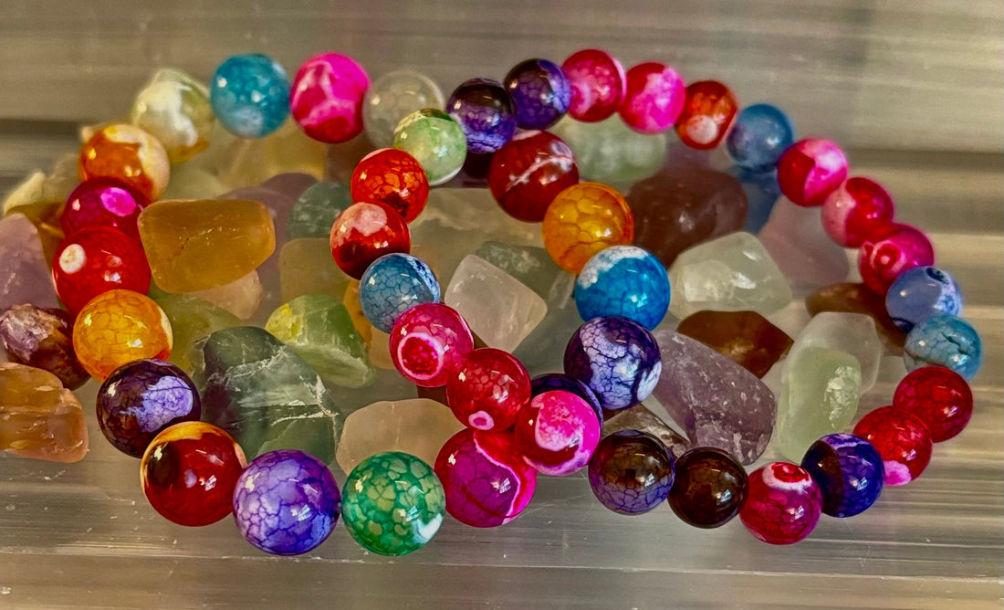 Rainbow Dragon Vein Agate Gemstone Bracelet (8mm or 10mm bead options - Medium Wrists)