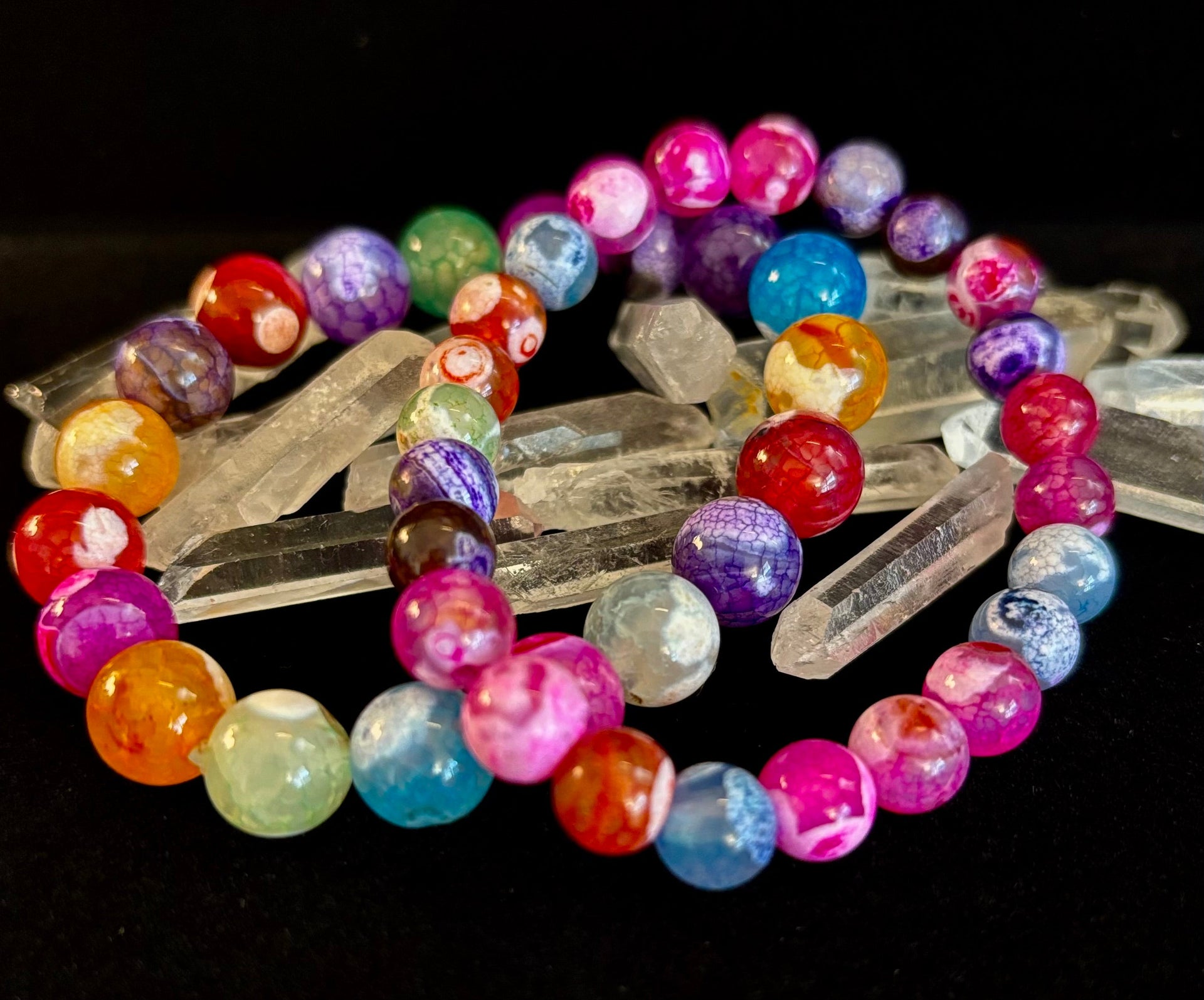 Rainbow Dragon Vein Agate Gemstone Bracelet (8mm or 10mm bead options - Medium Wrists)