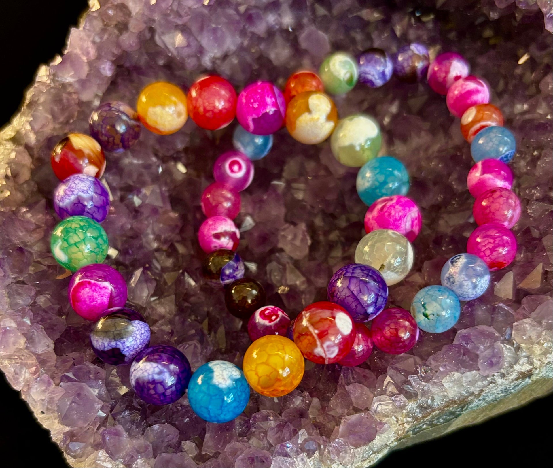 Rainbow Dragon Vein Agate Gemstone Bracelet (8mm or 10mm bead options - Medium Wrists)