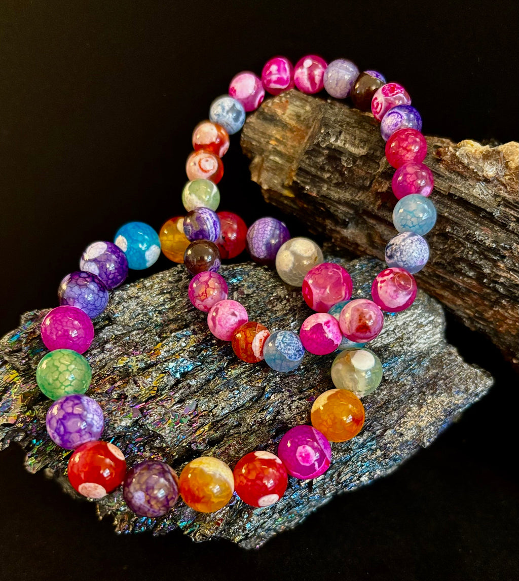 Rainbow Dragon Vein Agate Gemstone Bracelet (8mm or 10mm bead options - Medium Wrists)