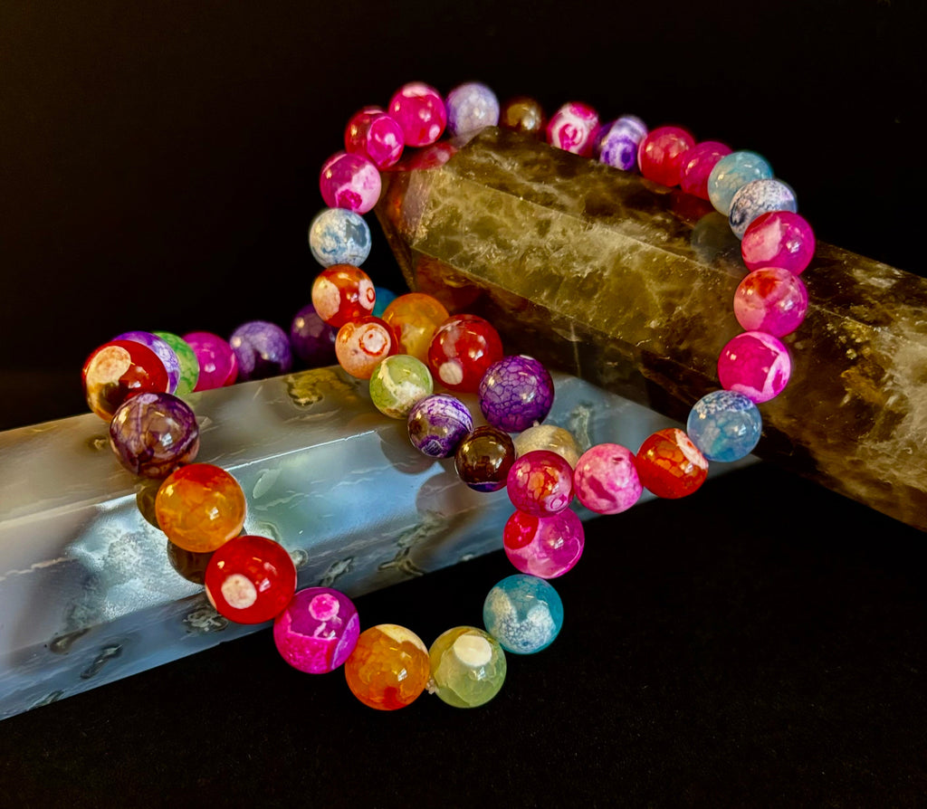 Rainbow Dragon Vein Agate Gemstone Bracelet (8mm or 10mm bead options - Medium Wrists)