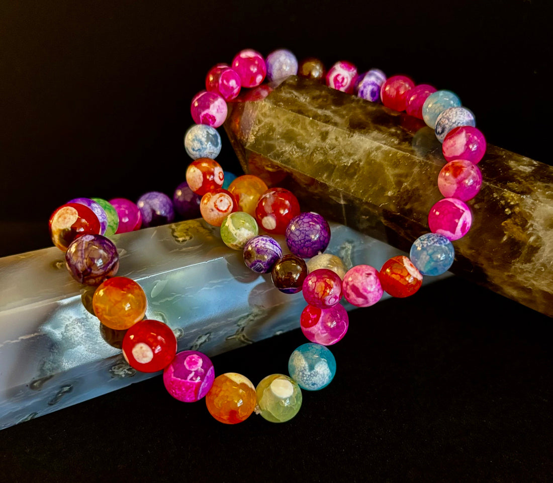 Rainbow Dragon Vein Agate Gemstone Bracelet (8mm or 10mm bead options - Medium Wrists)