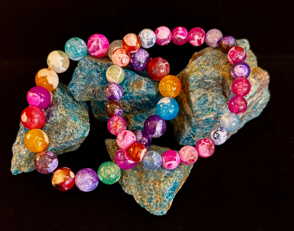 Rainbow Dragon Vein Agate Gemstone Bracelet (8mm or 10mm bead options - Medium Wrists)