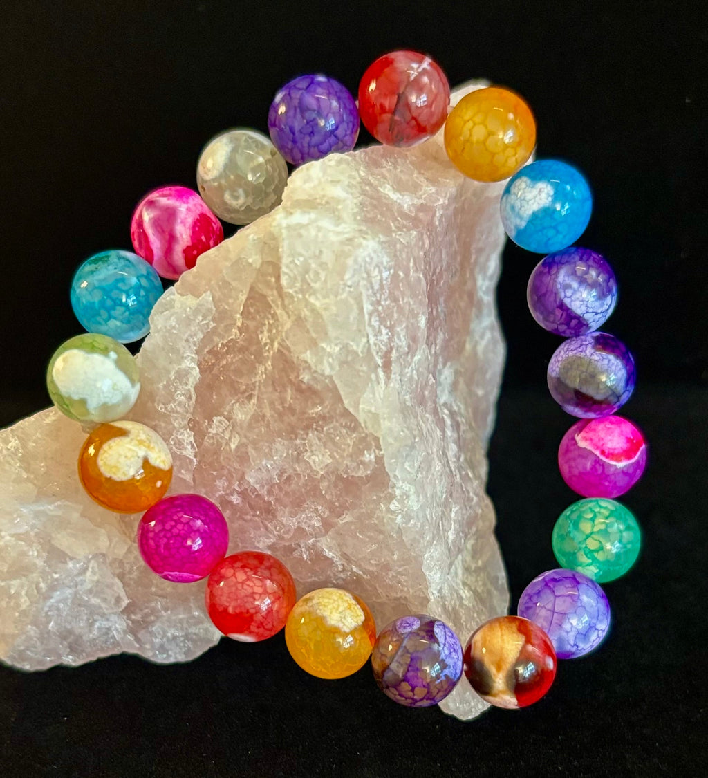 Rainbow Dragon Vein Agate Gemstone Bracelet (8mm or 10mm bead options - Medium Wrists)