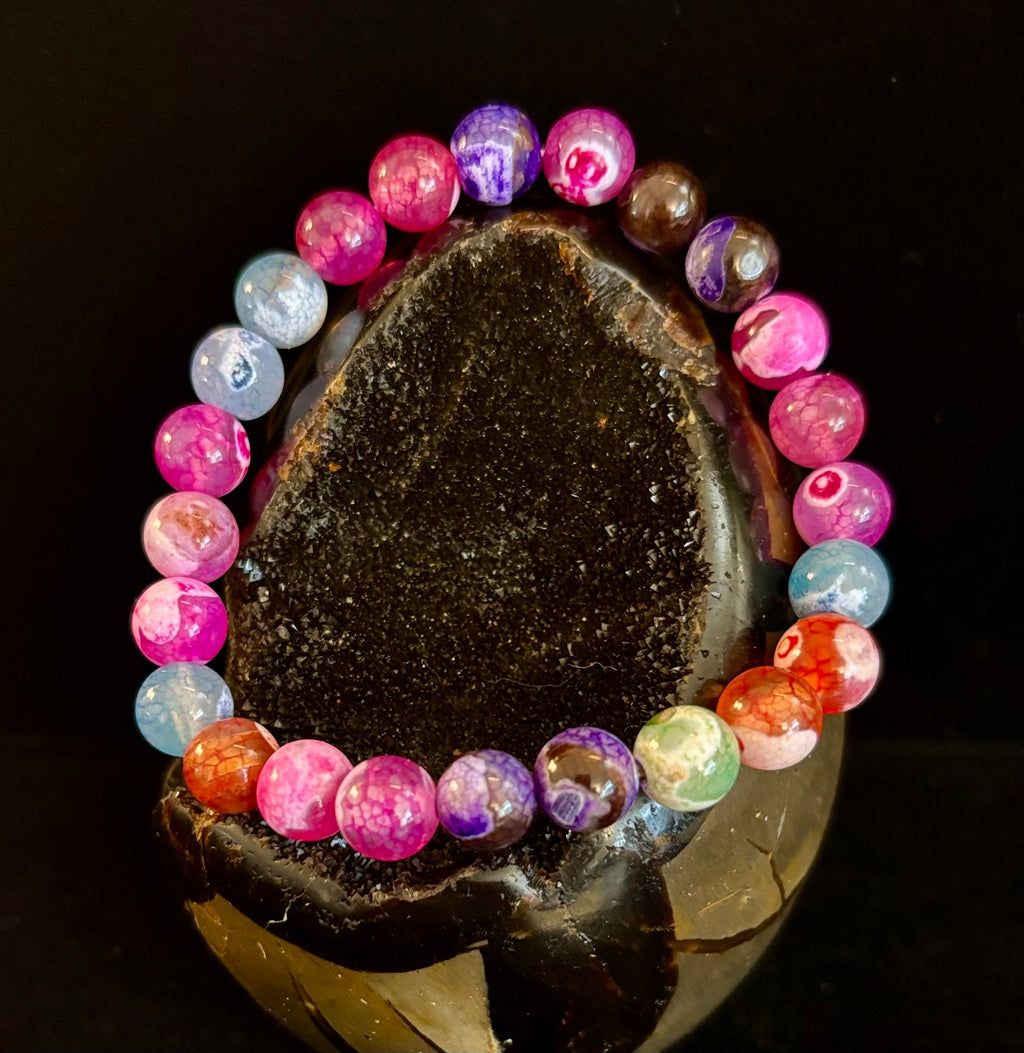 Rainbow Dragon Vein Agate Gemstone Bracelet (8mm or 10mm bead options - Medium Wrists)