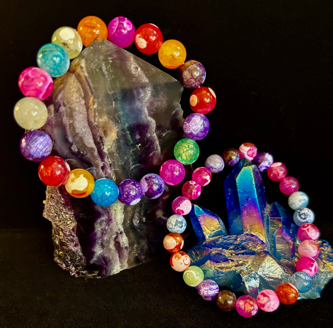 Rainbow Dragon Vein Agate Gemstone Bracelet (8mm or 10mm bead options - Medium Wrists)