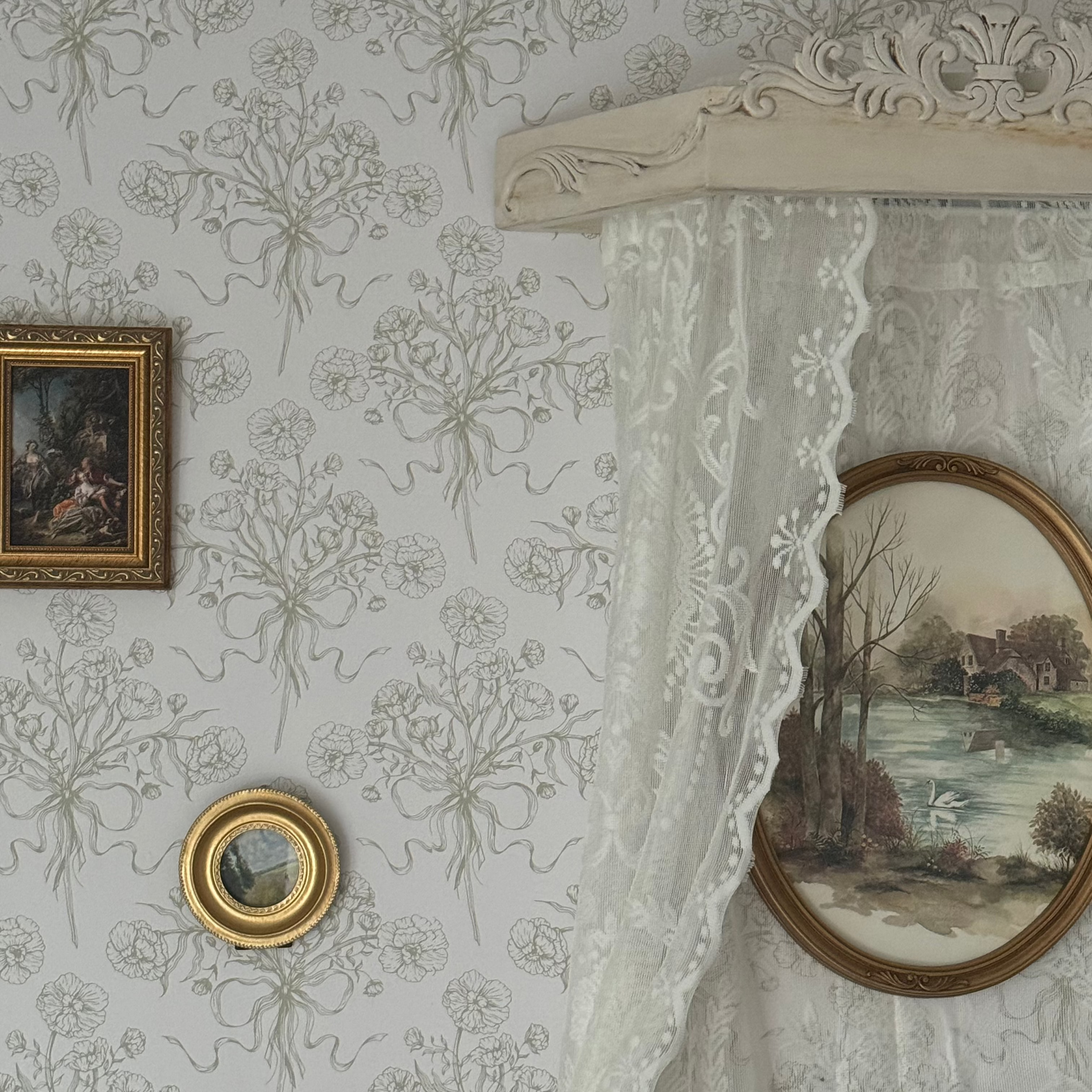 Adeline floral wallpaper in dusty-rose and off-white with vintage cottagecore aesthetic