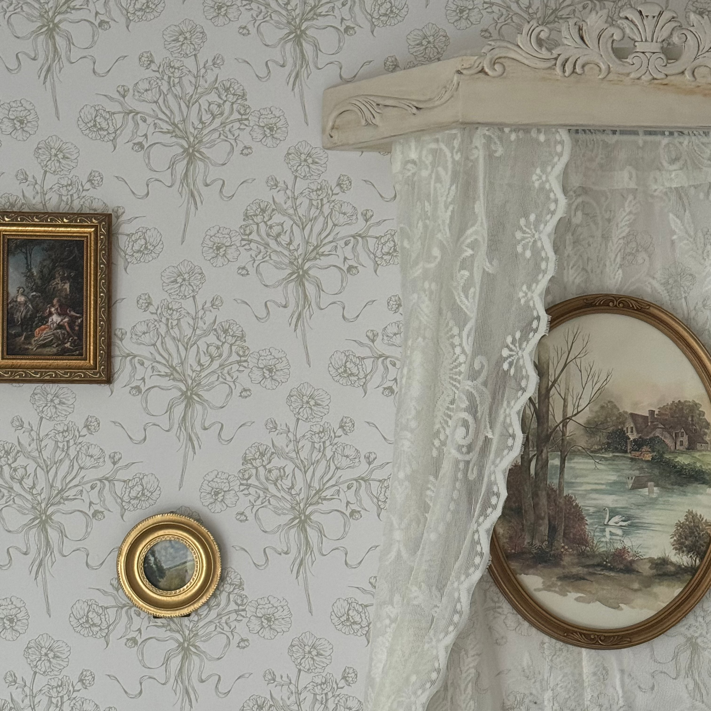 Adeline floral wallpaper in dusty-rose and off-white with vintage cottagecore aesthetic