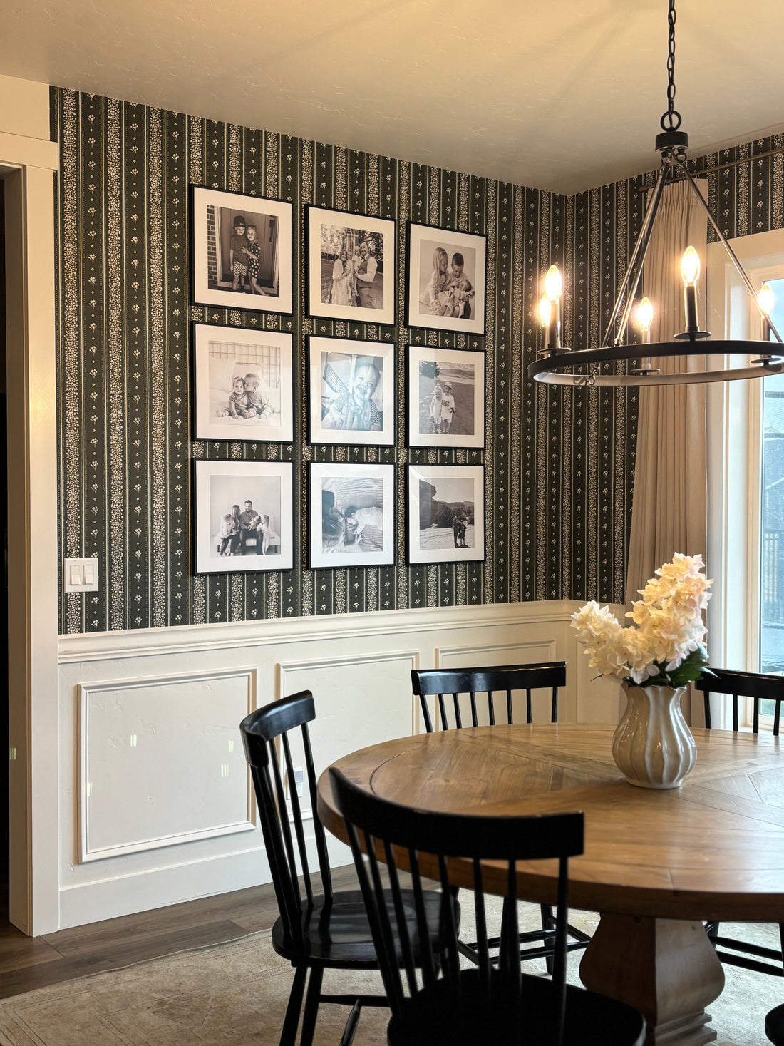 Lyla Striped Wallpaper in Burgundy, Blue, and Cream
