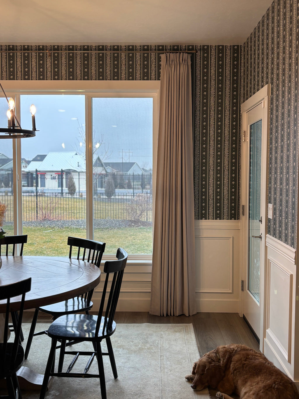 Lyla Striped Wallpaper in Burgundy, Blue, and Cream
