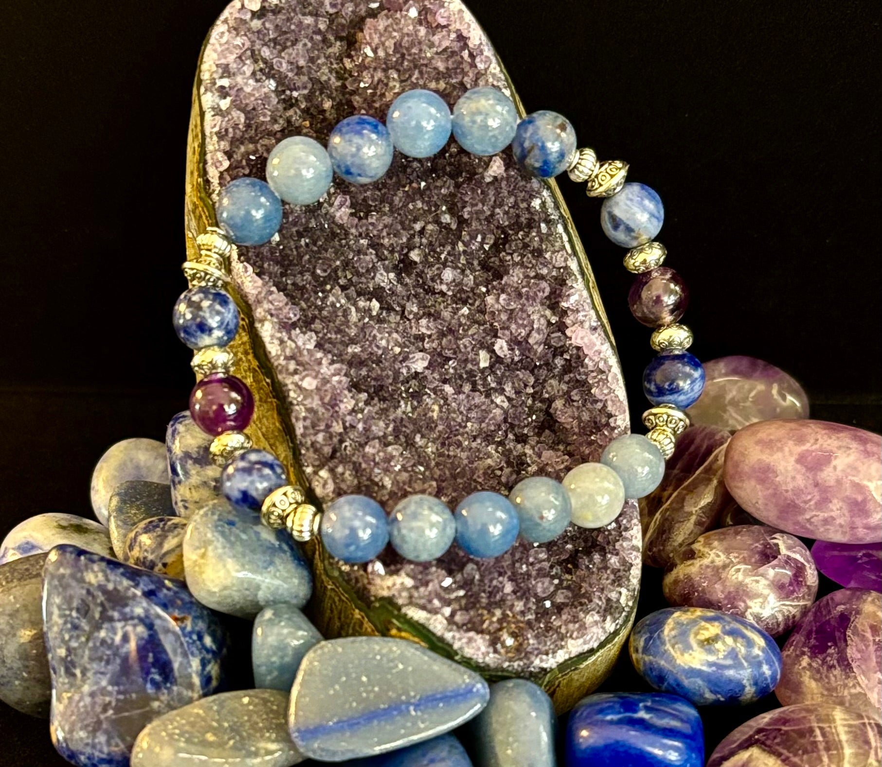 Anxiety Support Intention Bracelet – Blue Aventurine, Sodalite & Amethyst | 8mm Gemstones