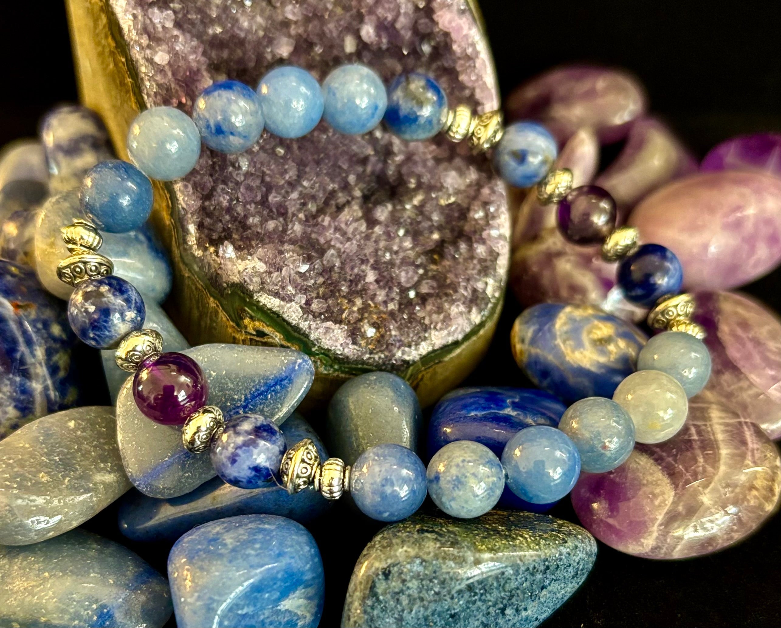Anxiety Support Intention Bracelet – Blue Aventurine, Sodalite & Amethyst | 8mm Gemstones