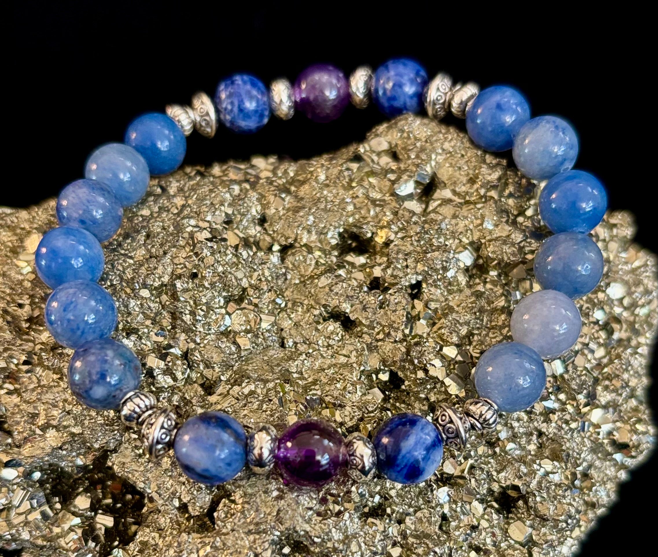 Anxiety Support Intention Bracelet – Blue Aventurine, Sodalite & Amethyst | 8mm Gemstones