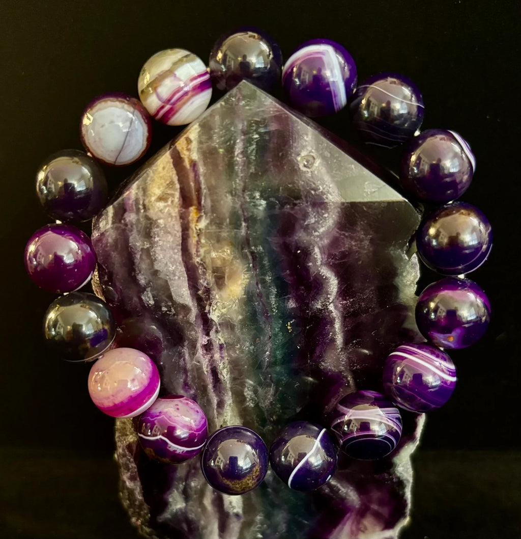 Reiki-Infused Genuine Dog Tooth Amethyst Statement Bracelet for Spiritual Shielding, Intuition & Deep Harmony (12mm)