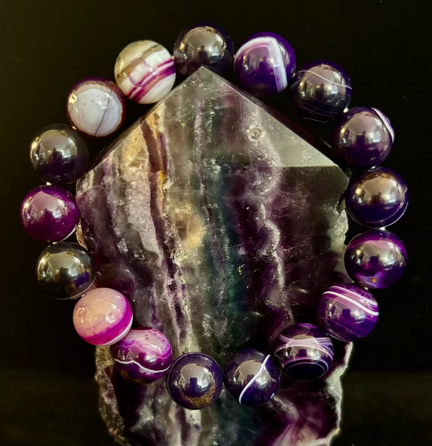 Reiki-Infused Genuine Dog Tooth Amethyst Statement Bracelet for Spiritual Shielding, Intuition & Deep Harmony (12mm)