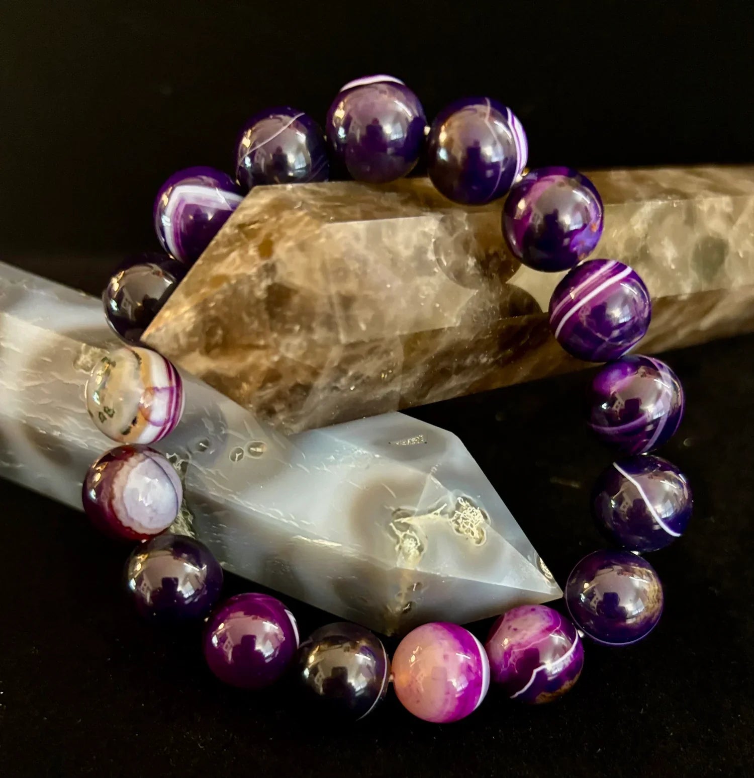 Reiki-Infused Genuine Dog Tooth Amethyst Statement Bracelet for Spiritual Shielding, Intuition & Deep Harmony (12mm)