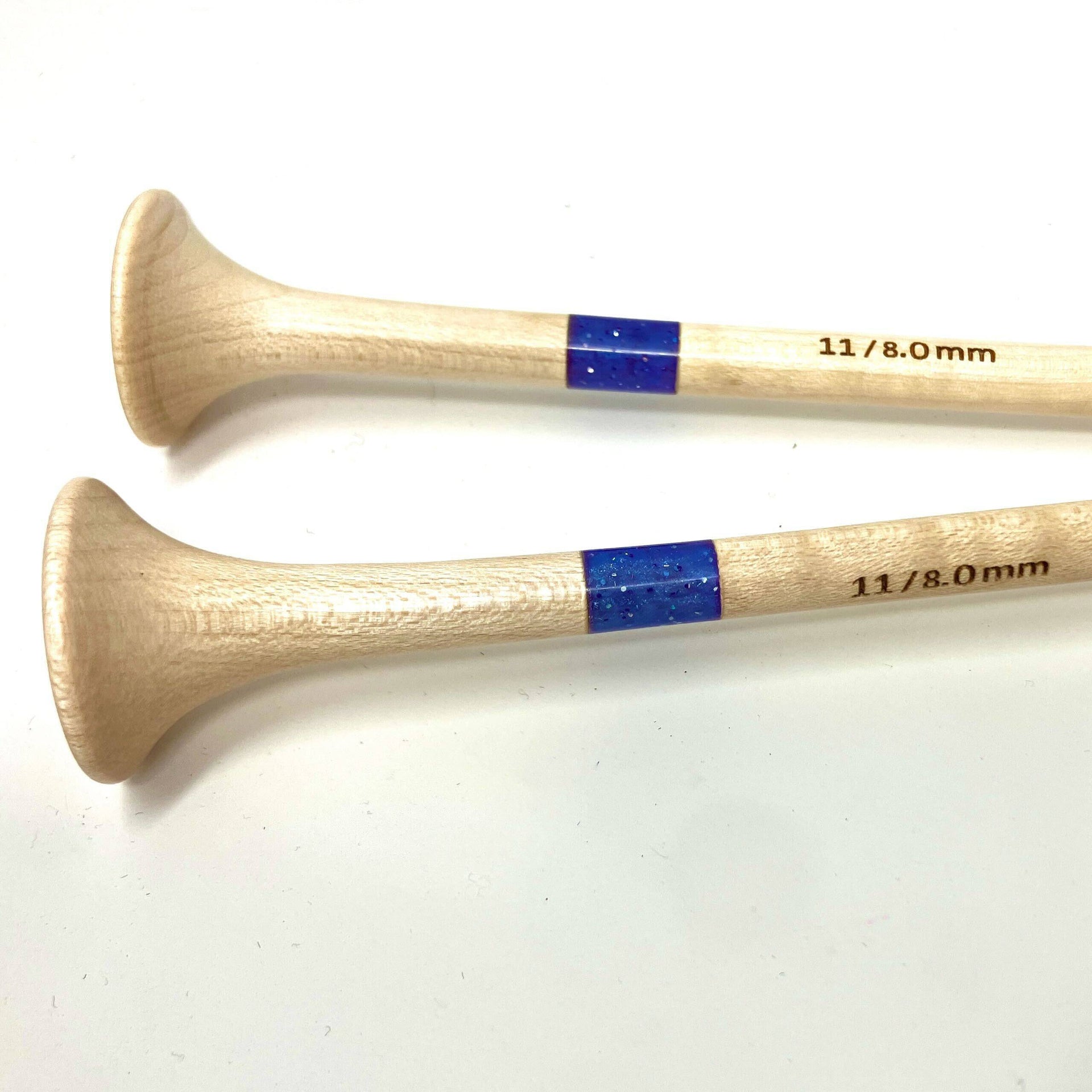 Purple Glitter Resin & Maple Wood Knitting Needles 12 Inch Set