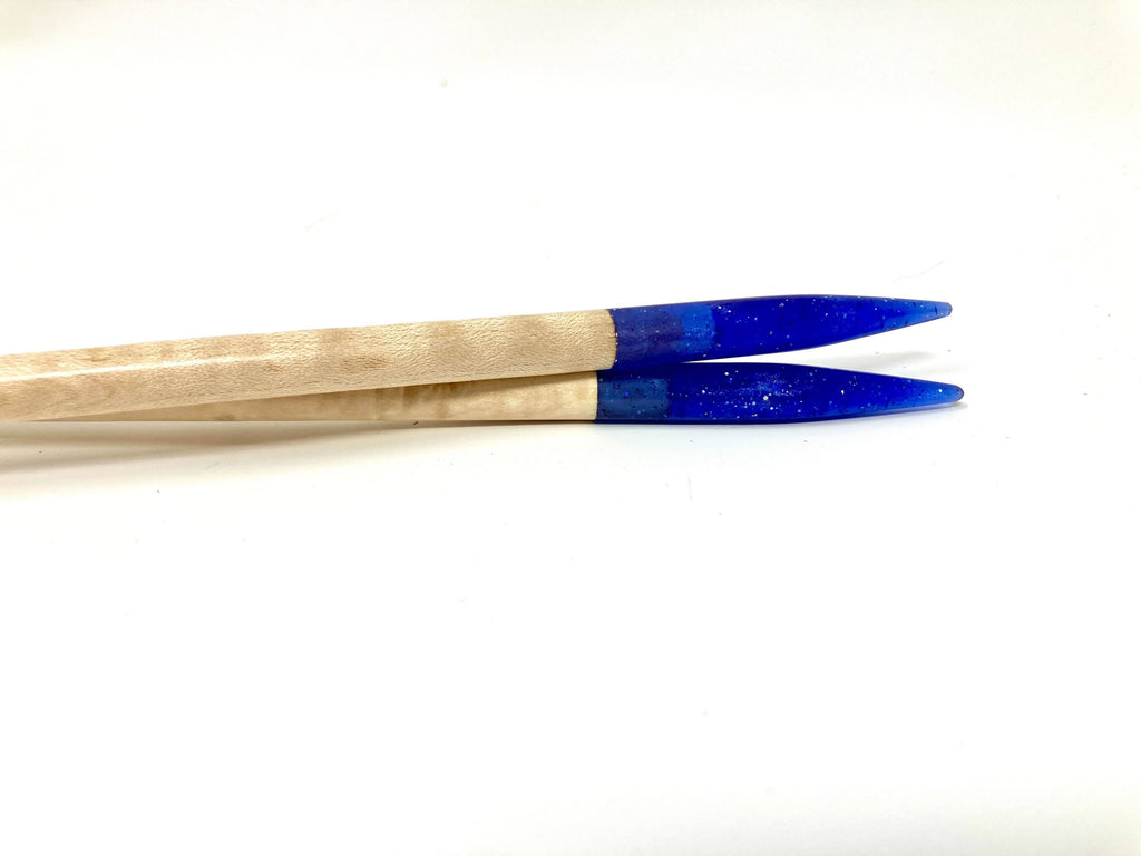 Purple Glitter Resin & Maple Wood Knitting Needles 12 Inch Set