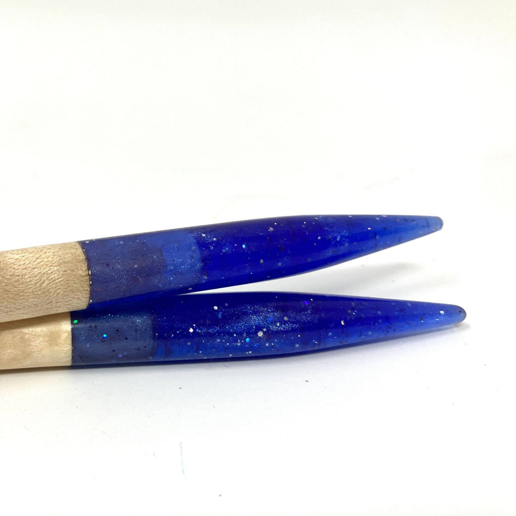 Purple Glitter Resin & Maple Wood Knitting Needles 12 Inch Set