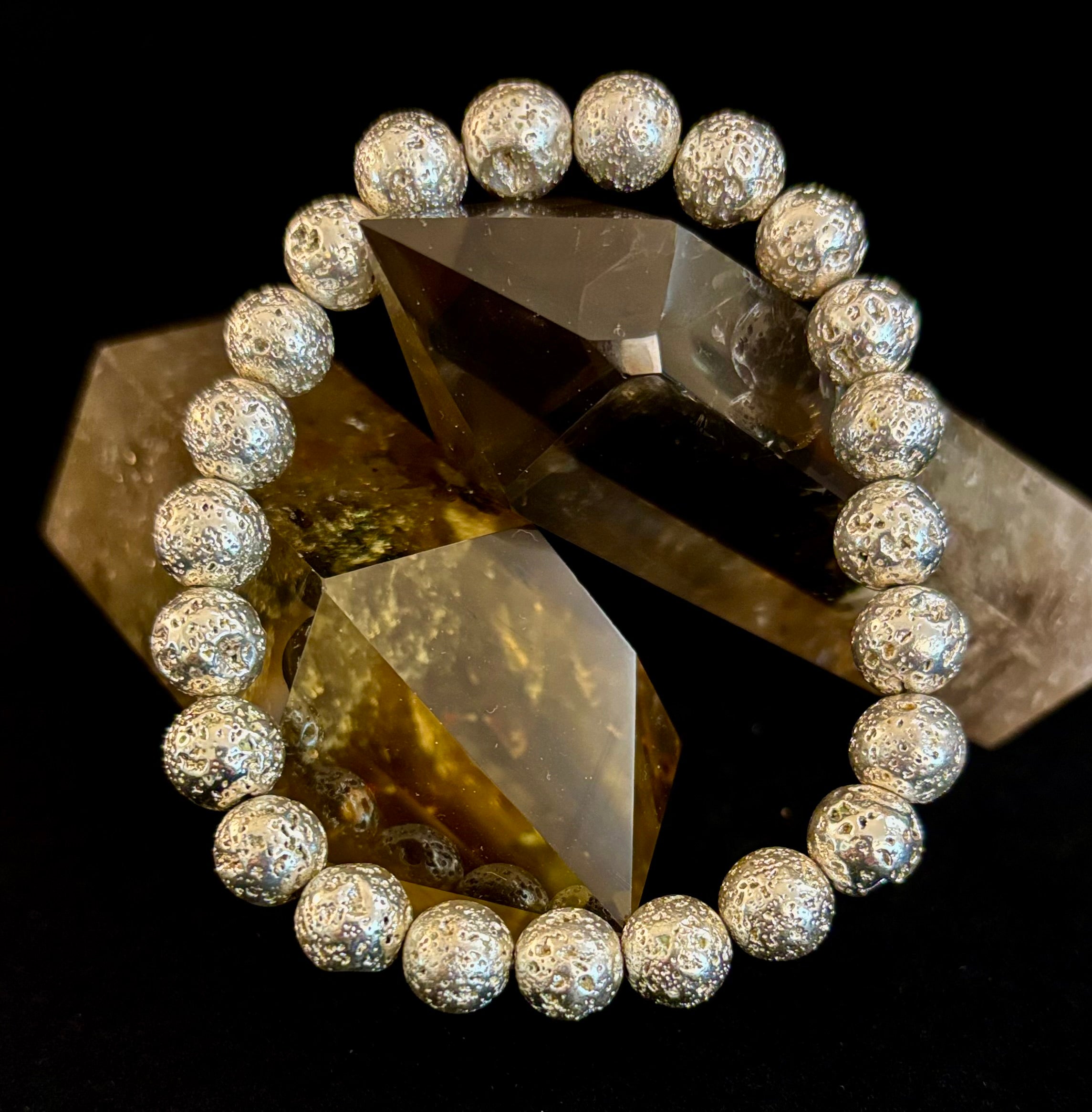 Silver Lava Rock Bracelet – Grounding Energy with Bold Metallic Style (6mm or 8mm) for Medium to Large Wrists