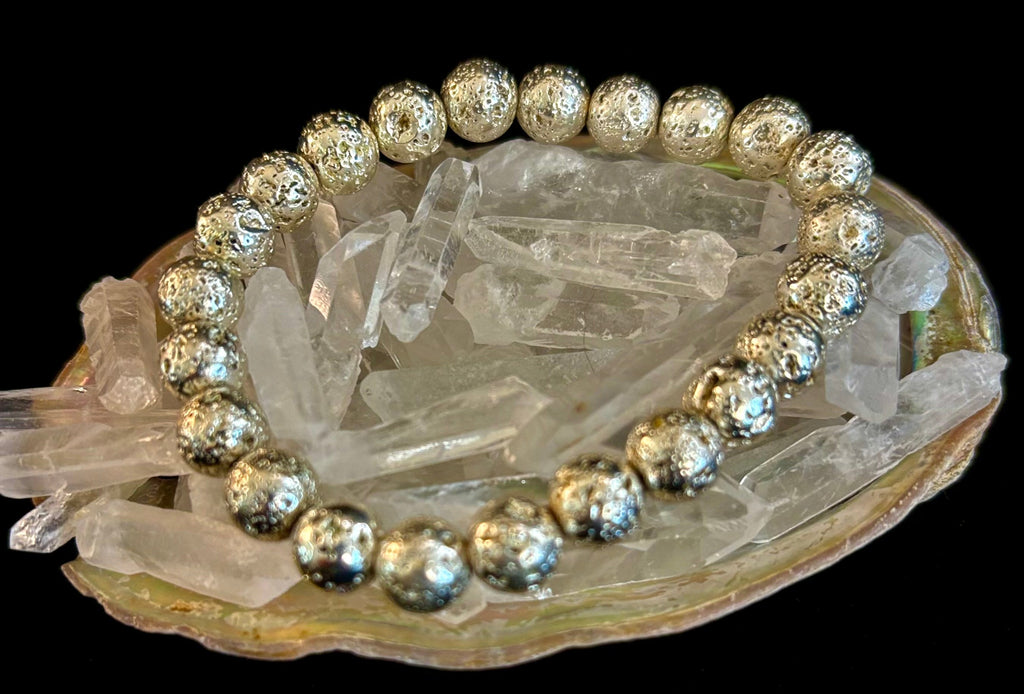 Silver Lava Rock Bracelet – Grounding Energy with Bold Metallic Style (6mm or 8mm) for Medium to Large Wrists