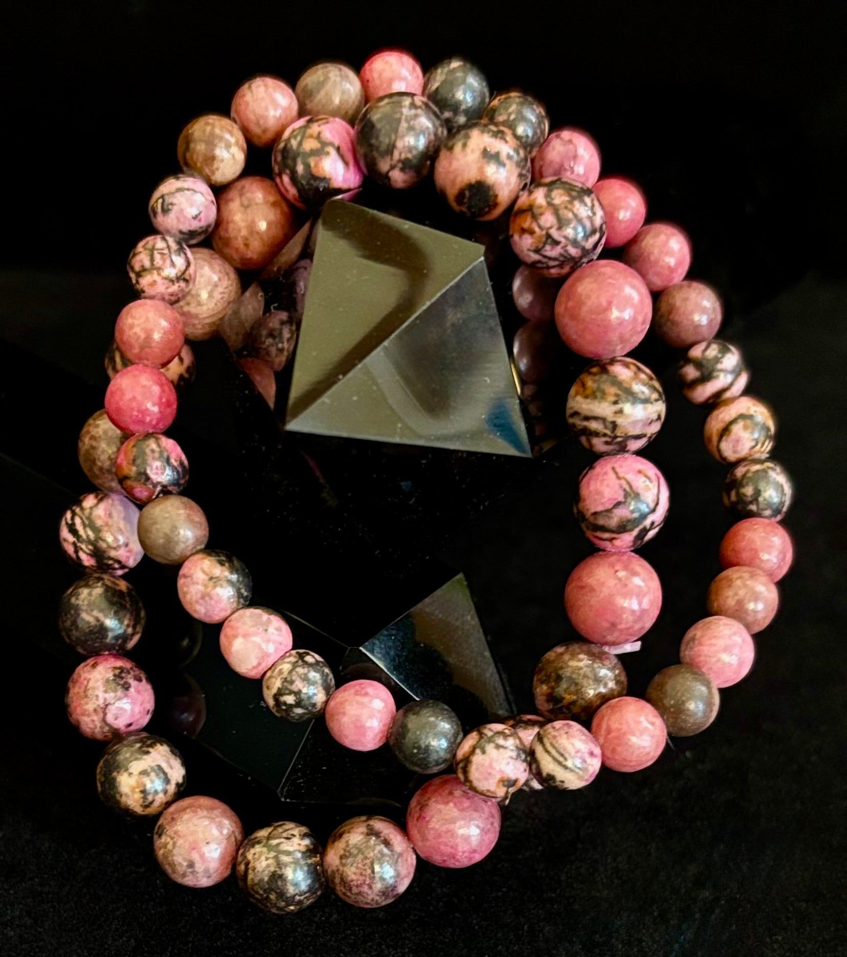 Natural Rhodonite Stone Bead Bracelet – Emotional Healing & Love Energy | 6mm & 8mm Beads