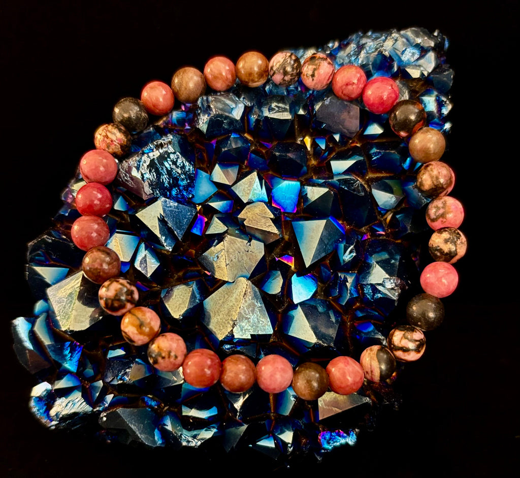 Natural Rhodonite Stone Bead Bracelet – Emotional Healing & Love Energy | 6mm & 8mm Beads